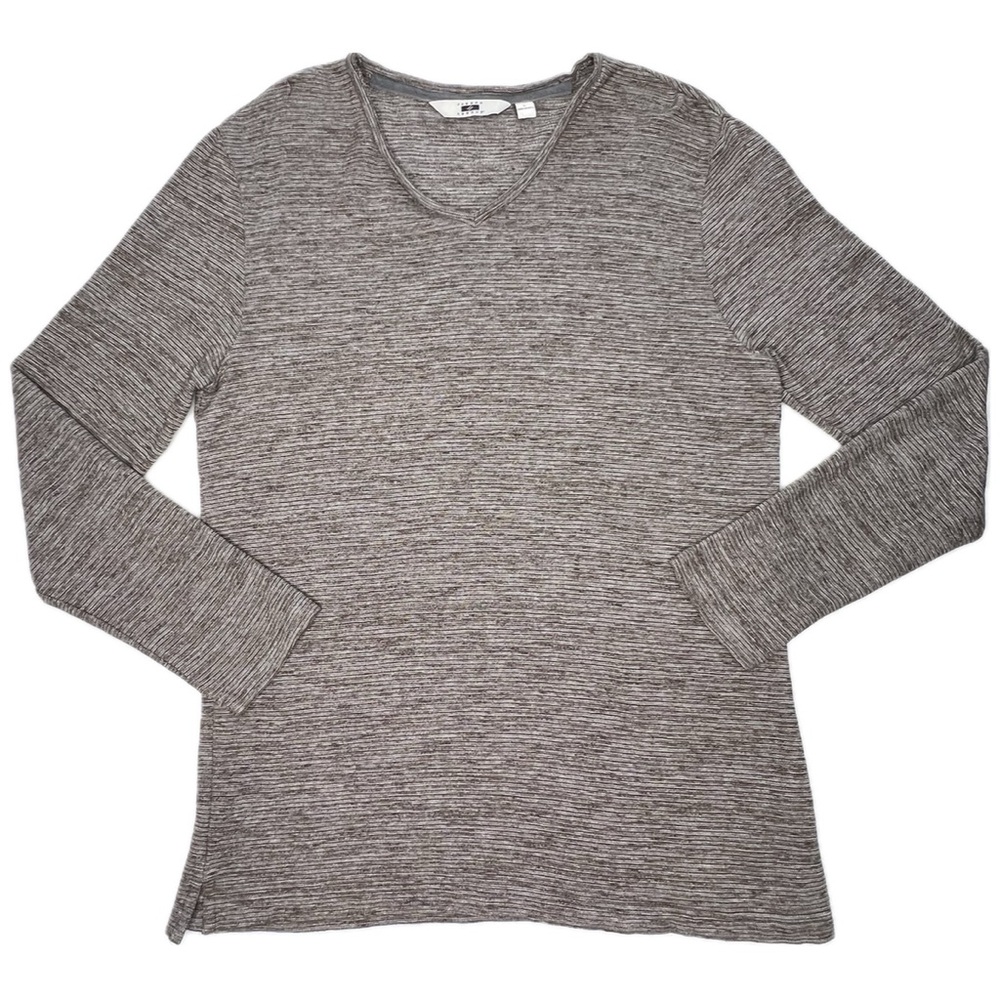 Joseph Abboud Lightweight Sweater V Neck Cotton Textured Striped Brown Large L